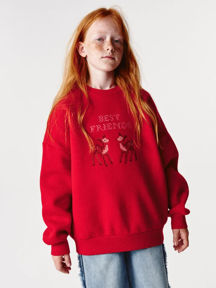 Свитшот с вышивкой для девочек, красный, арт. 2485