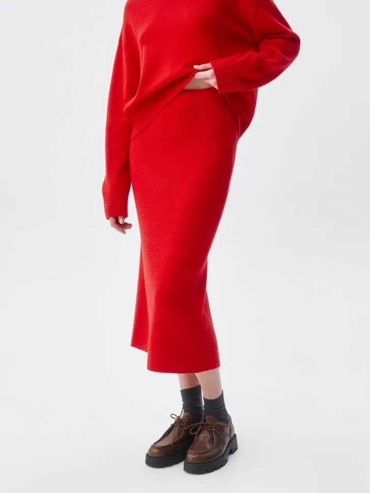 Вязаная юбка миди с содержанием шерсти, красный, арт. 2489
