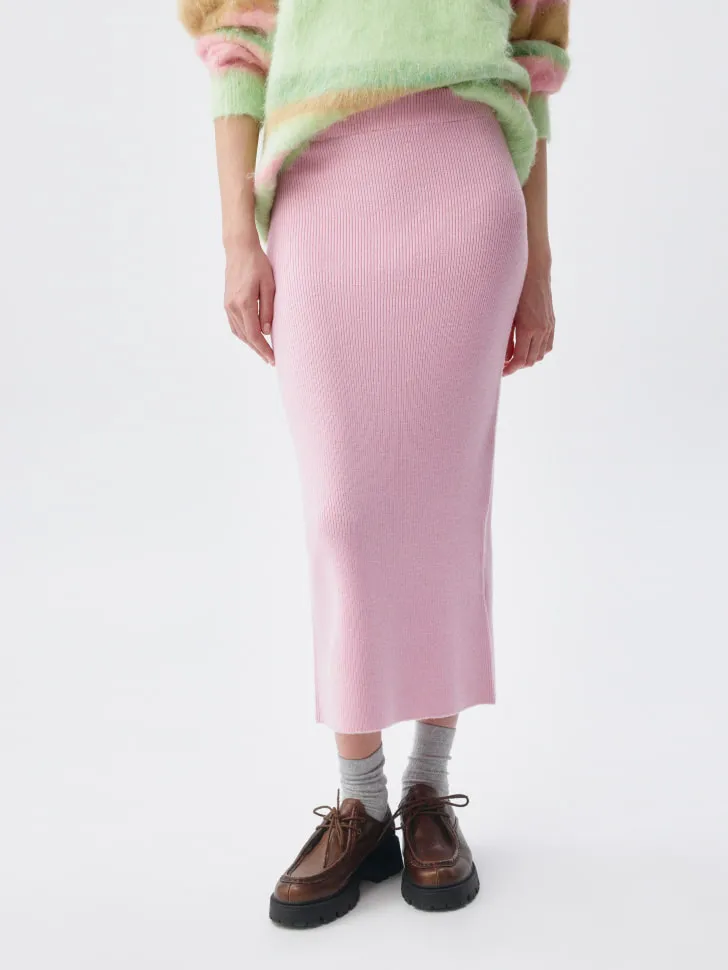 Вязаная юбка миди с содержанием шерсти, розовый, арт. 2503