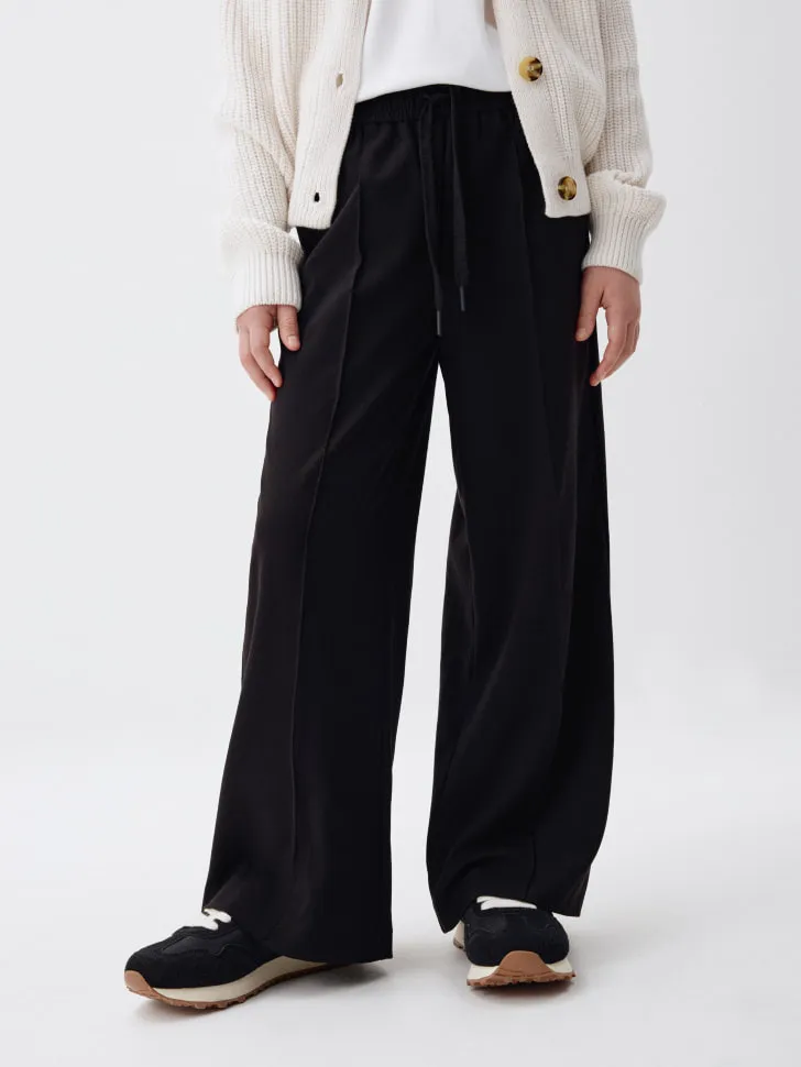 Широкие брюки на резинке для девочек, черный, арт. 2508