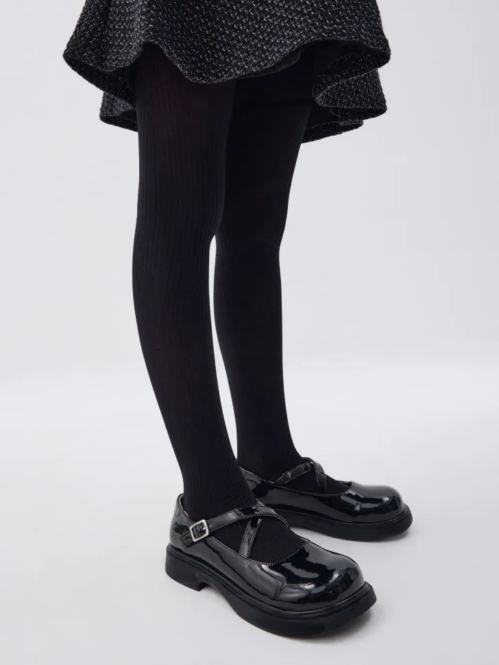 Колготки в рубчик для девочек, черный, арт. 2576