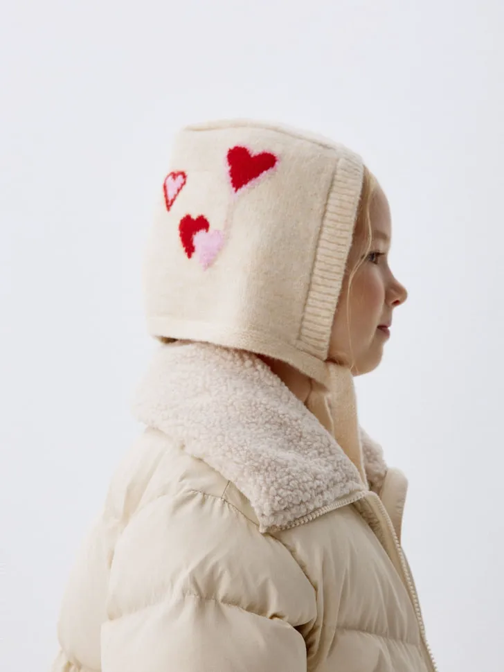 Шапка на завязках с содержанием шерсти для девочек, бежевый, арт. 2583