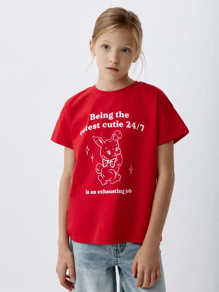 Футболка с принтом для девочек, красный, арт. 2590