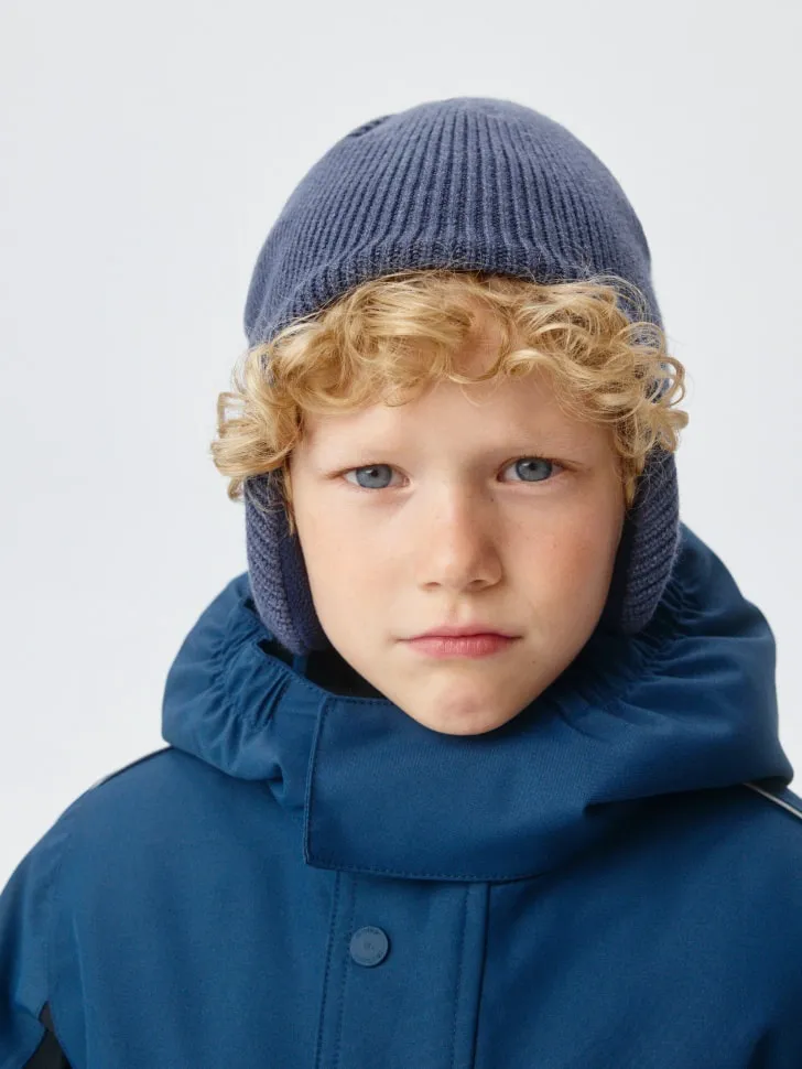 Вязаная шапка с ушками для мальчиков, синий, арт. 2596