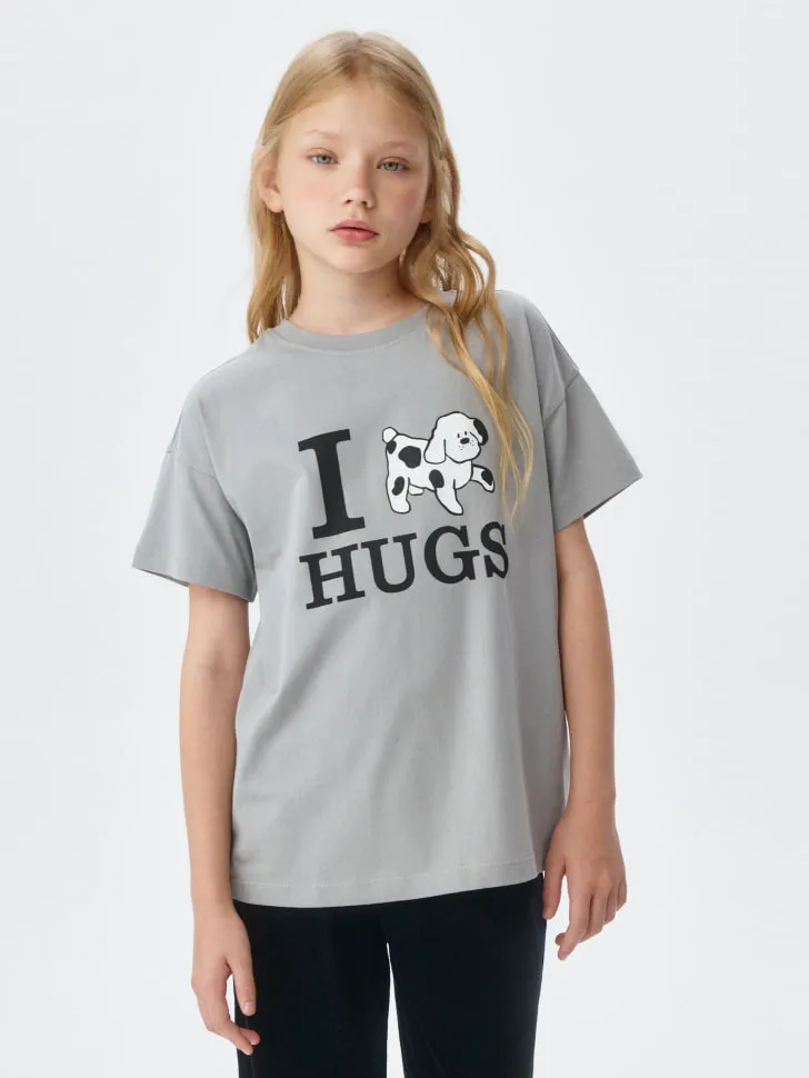 Футболка с принтом для девочек, серый, арт. 2604