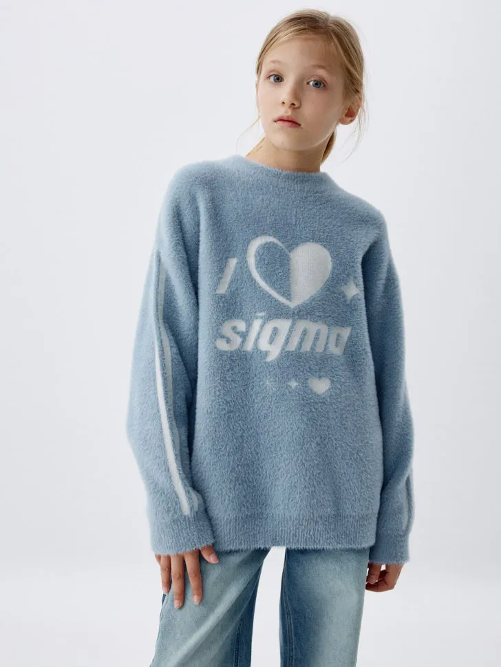 Пушистый джемпер с принтом для девочек, голубой, арт. 2606