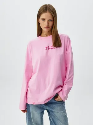 Лонгслив оверсайз с пушистым флок-принтом и патчем, арт. 2613