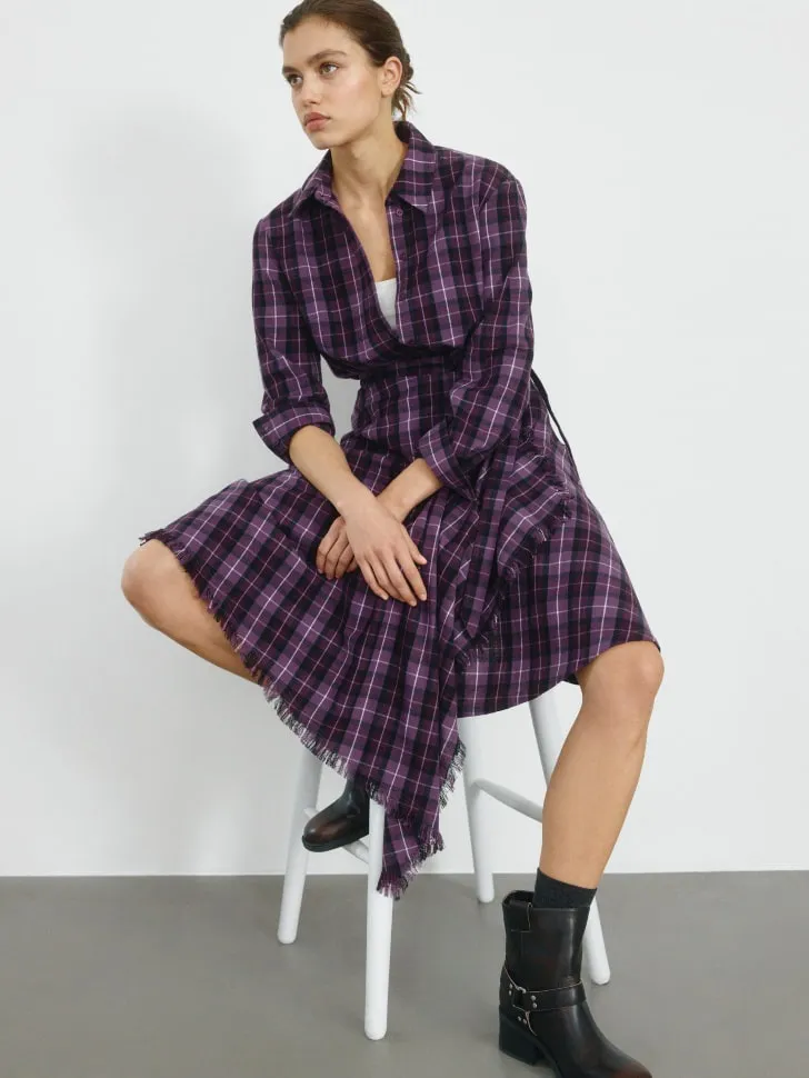 Платье-рубашка в клетку, фиолетовый, арт. 2615