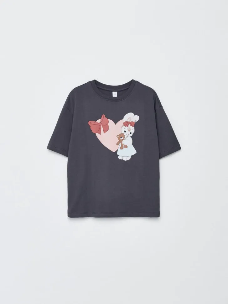 Футболка оверсайз с принтом для девочек, серый, арт. 2636