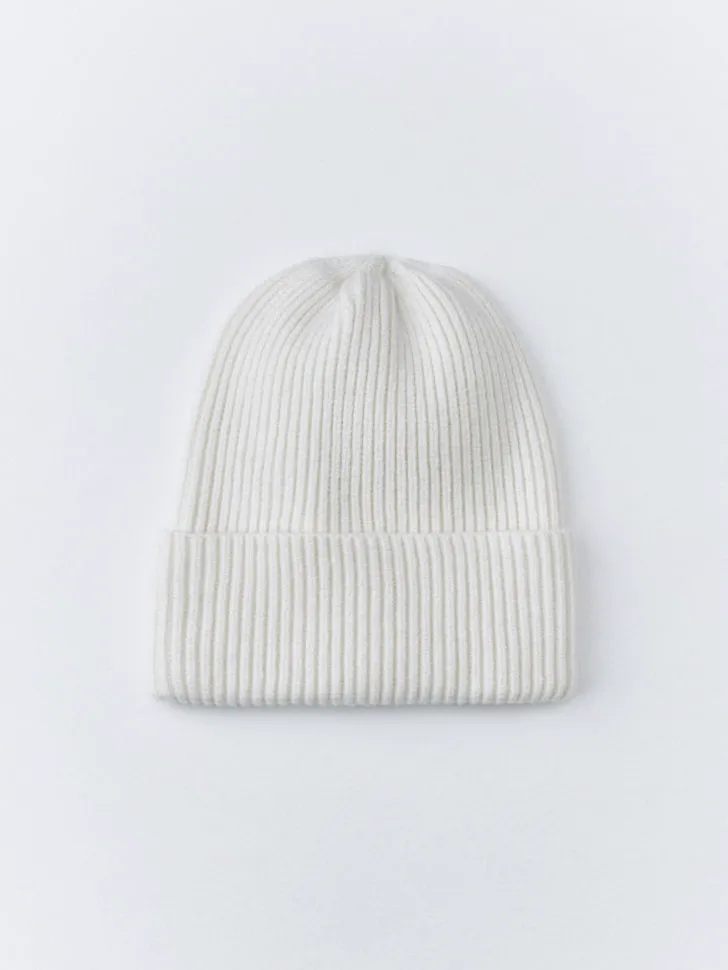 Шапка-бини в рубчик, белый, арт. 2651