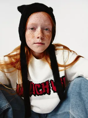 Шапка-чепчик с ушками для девочек, черный, арт. 2653