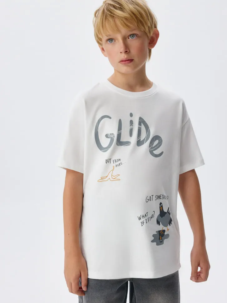 Футболка оверсайз с принтом детская, белый, арт. 2692