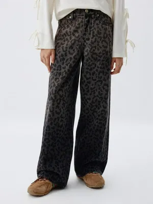 Джинсы WIDE LEG с леопардовым принтом для девочек, арт. 2693