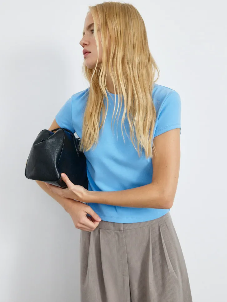 Укороченная футболка-топ с пич-эффектом, голубой, арт. 2694