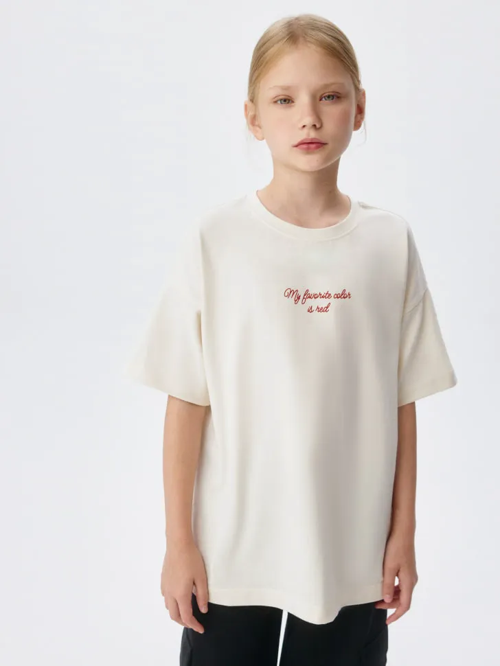 Футболка оверсайз с принтом для девочек, бежевый, арт. 2706