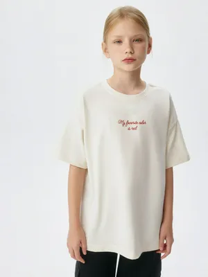 Футболка оверсайз с принтом для девочек, бежевый, арт. 2706