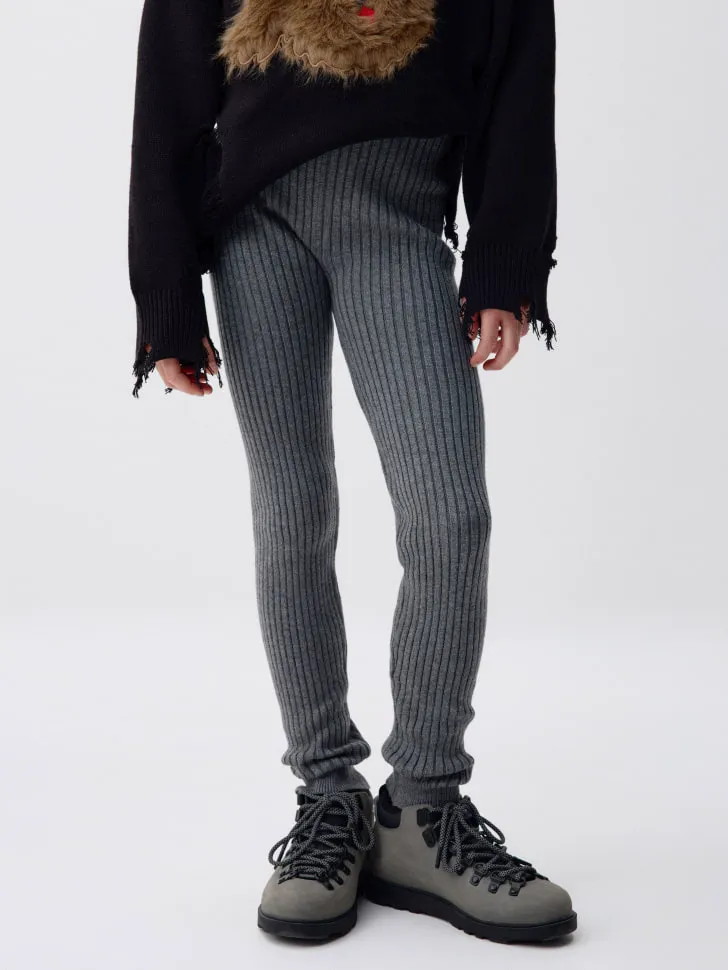 Вязаные леггинсы с содержанием шерсти для девочек, серый, арт. 2708