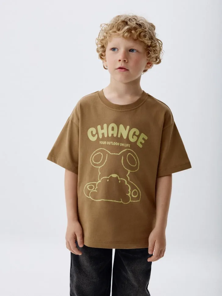 Детская футболка с принтом, коричневый, арт. 2709