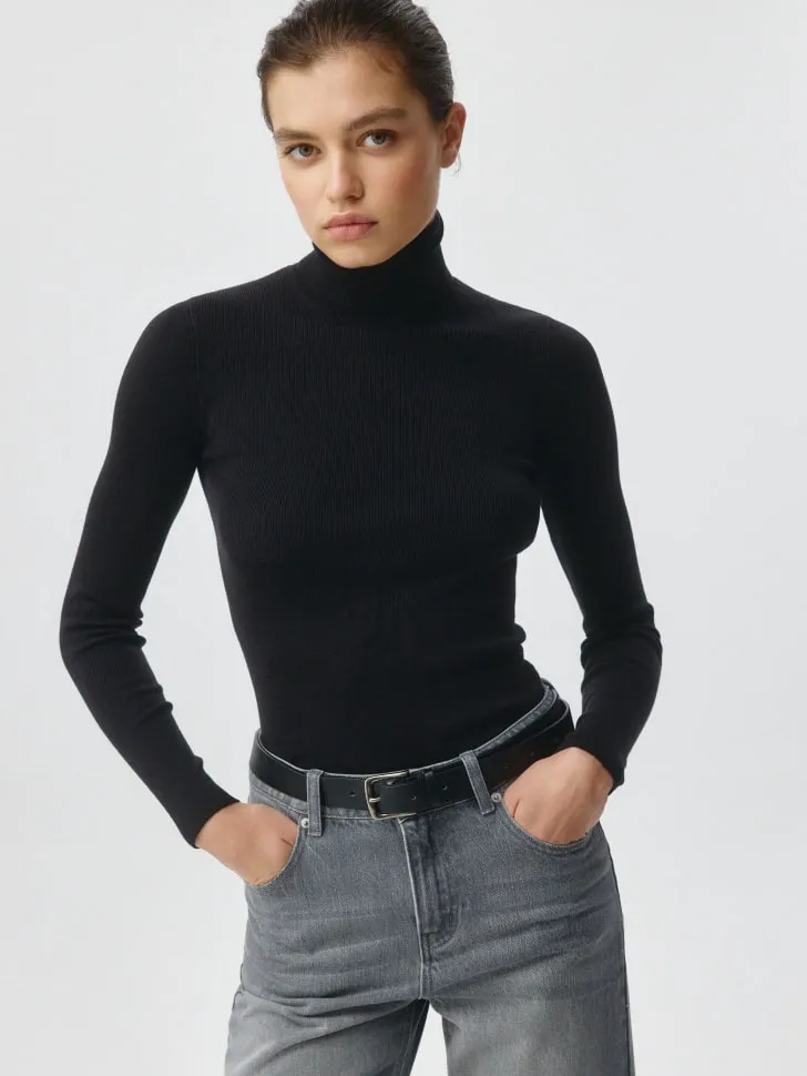 Вязаная водолазка, черный, арт. 2746