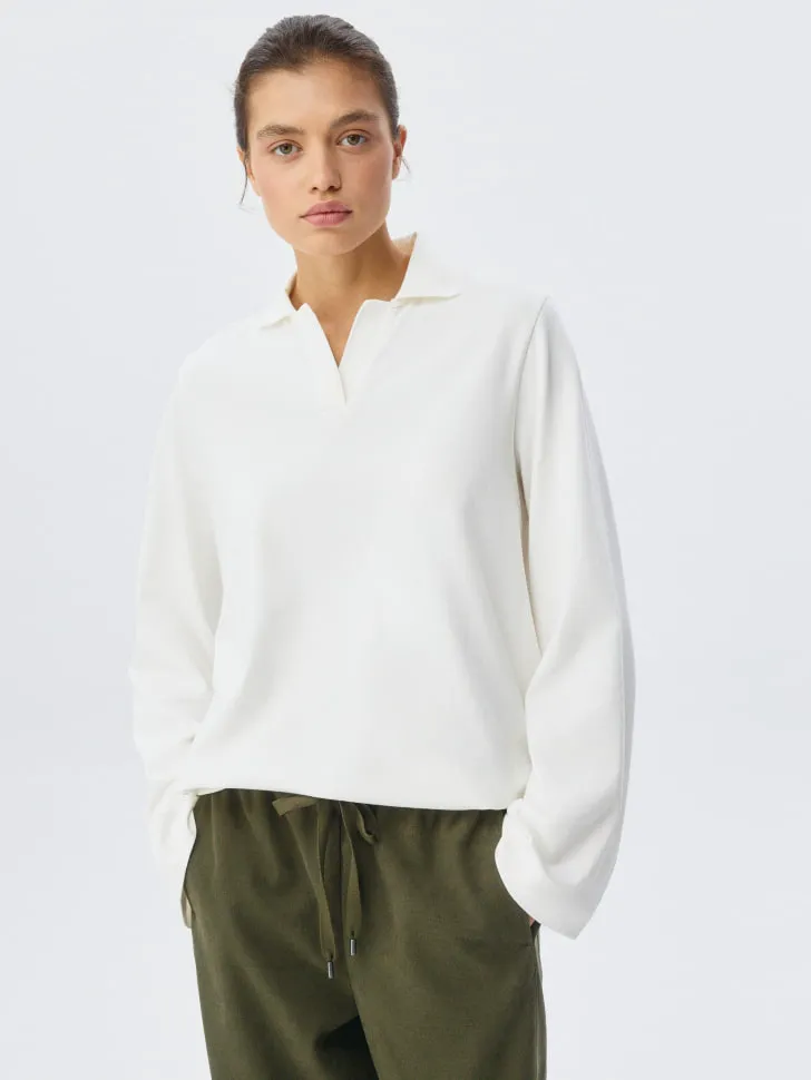 Лонгслив-поло с вышивкой, белый, арт. 2759