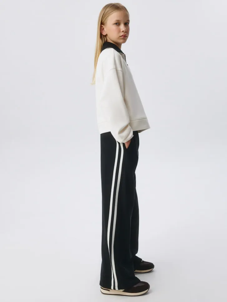 Широкие брюки с лампасами для девочек, черный, арт. 2808