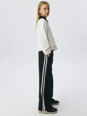 Широкие брюки с лампасами для девочек, черный, арт. 2808