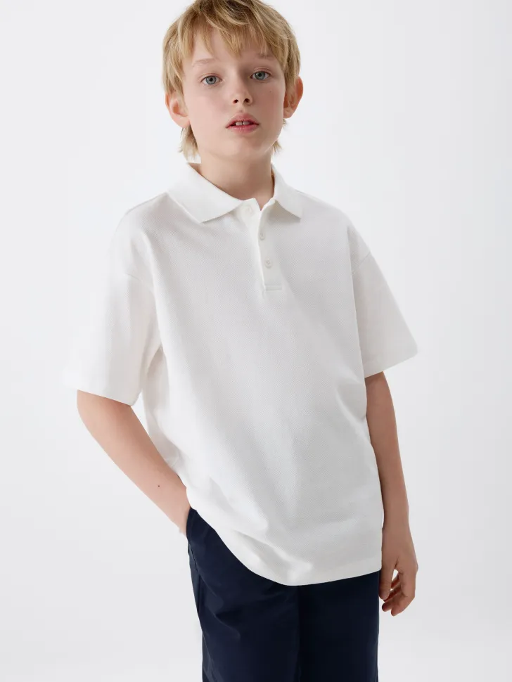 Поло оверсайз с коротким рукавом детское, белый, арт. 2810