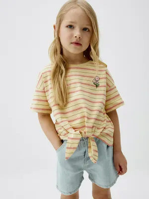 Укороченная футболка в полоску для девочек, не указан, арт. 2819