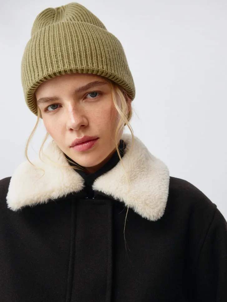 Вязаная шапка из смесовой шерсти, хаки, арт. 2838