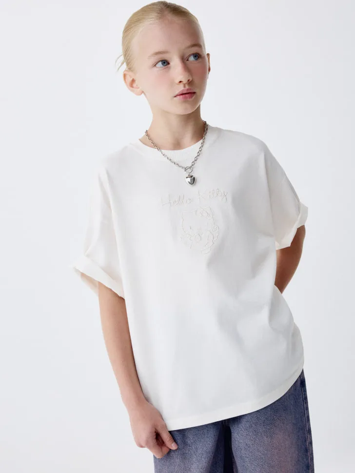 Футболка оверсайз с вышивкой Hello Kitty, белый, арт. 2876
