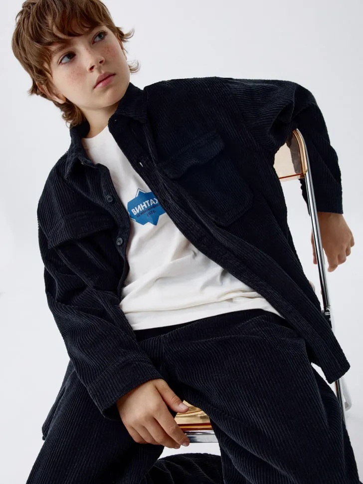 Вельветовая рубашка для мальчиков, синий, арт. 2878