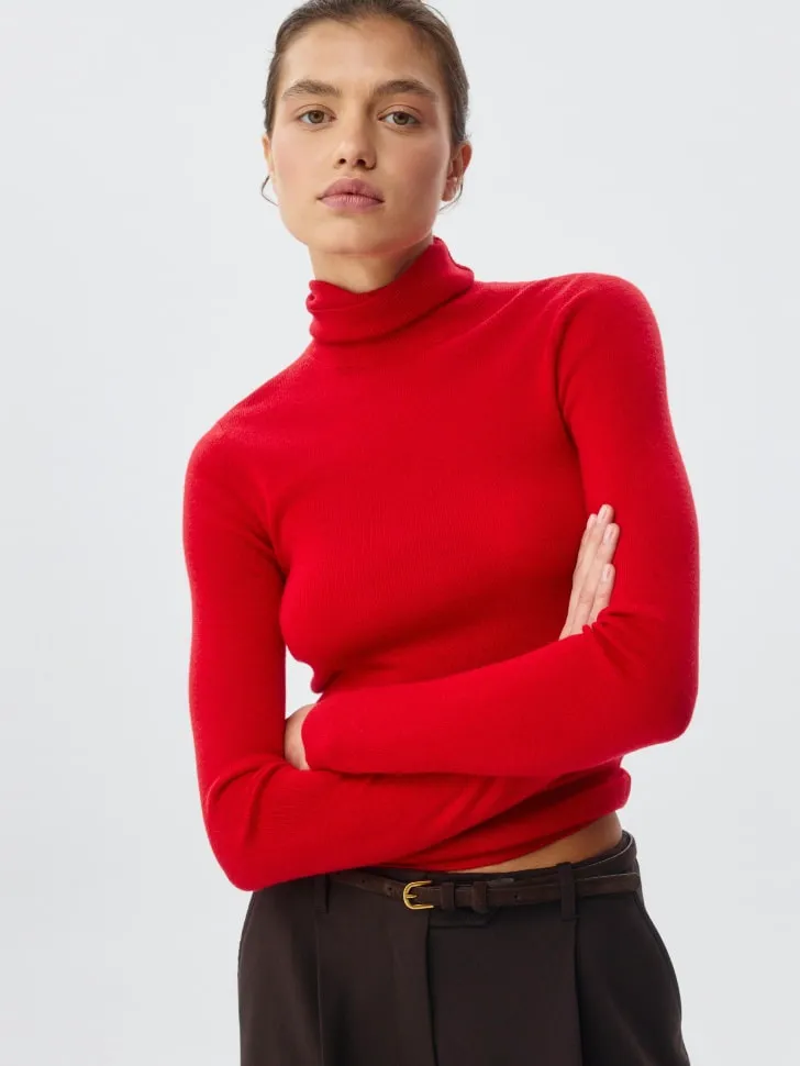 Вязаная водолазка из смесовой шерсти, красный, арт. 2885