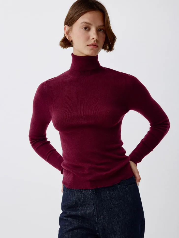 Вязаная водолазка из смесовой шерсти, бордовый, арт. 2897