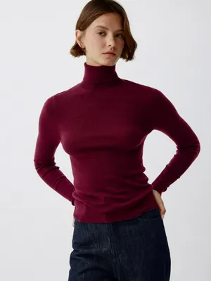 Вязаная водолазка из смесовой шерсти, бордовый, арт. 2897