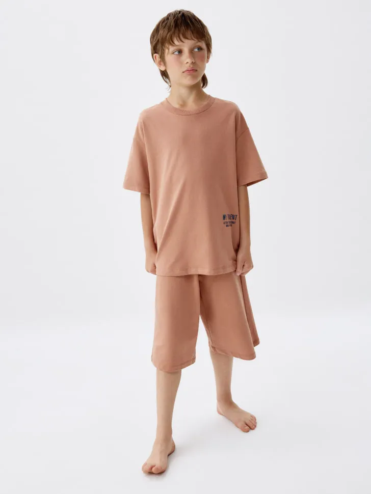 Домашний комплект из футера для мальчиков, бежевый, арт. 3014