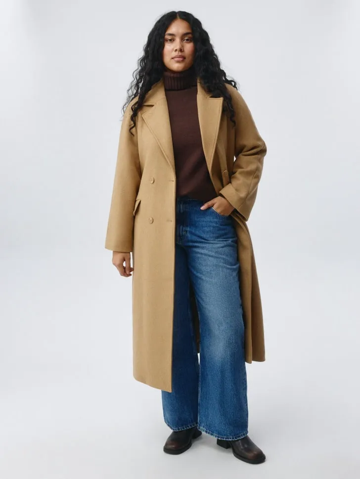 Двубортное пальто из драпа с добавлением шерсти, бежевый, арт. 3018