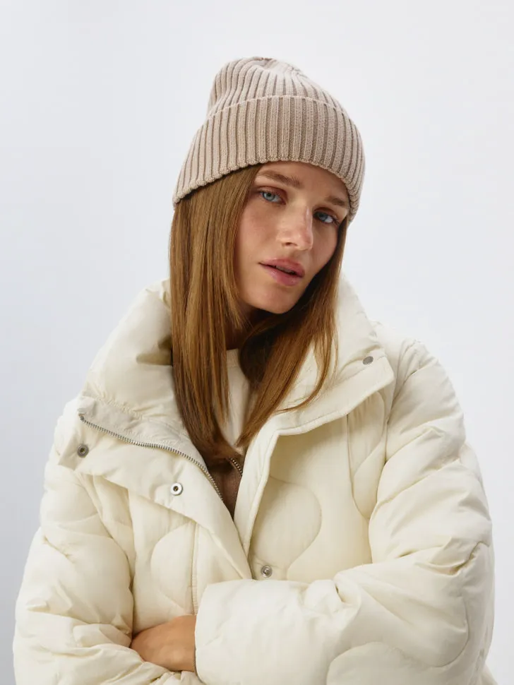 Шапка-бини в рубчик, бежевый, арт. 3029