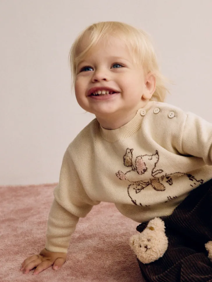 Вязаный джемпер с принтом для малышей, бежевый, арт. 3031