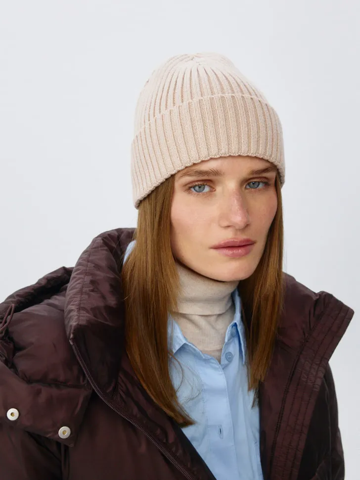 Шапка-бини в рубчик, бежевый, арт. 3032