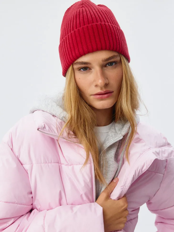 Шапка-бини в рубчик, красный, арт. 3034