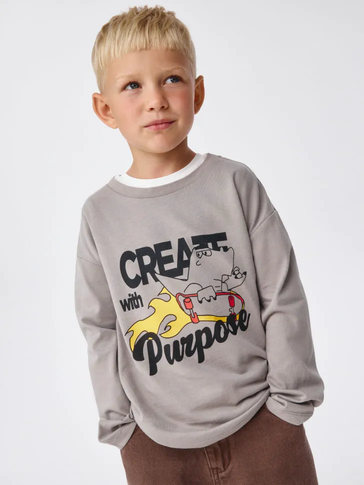 Лонгслив с принтом для мальчиков, серый, арт. 3038