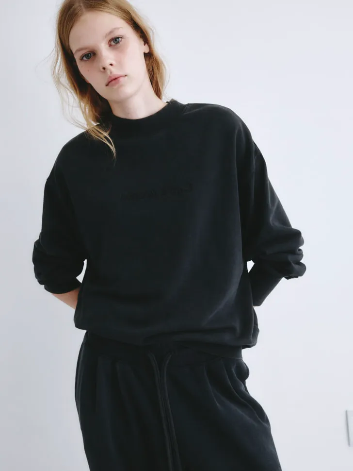 Свитшот оверсайз с вышивкой, черный, арт. 3046