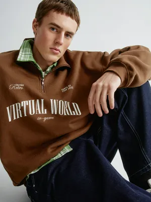 Свитшот оверсайз с воротником-стойкой, арт. 30769