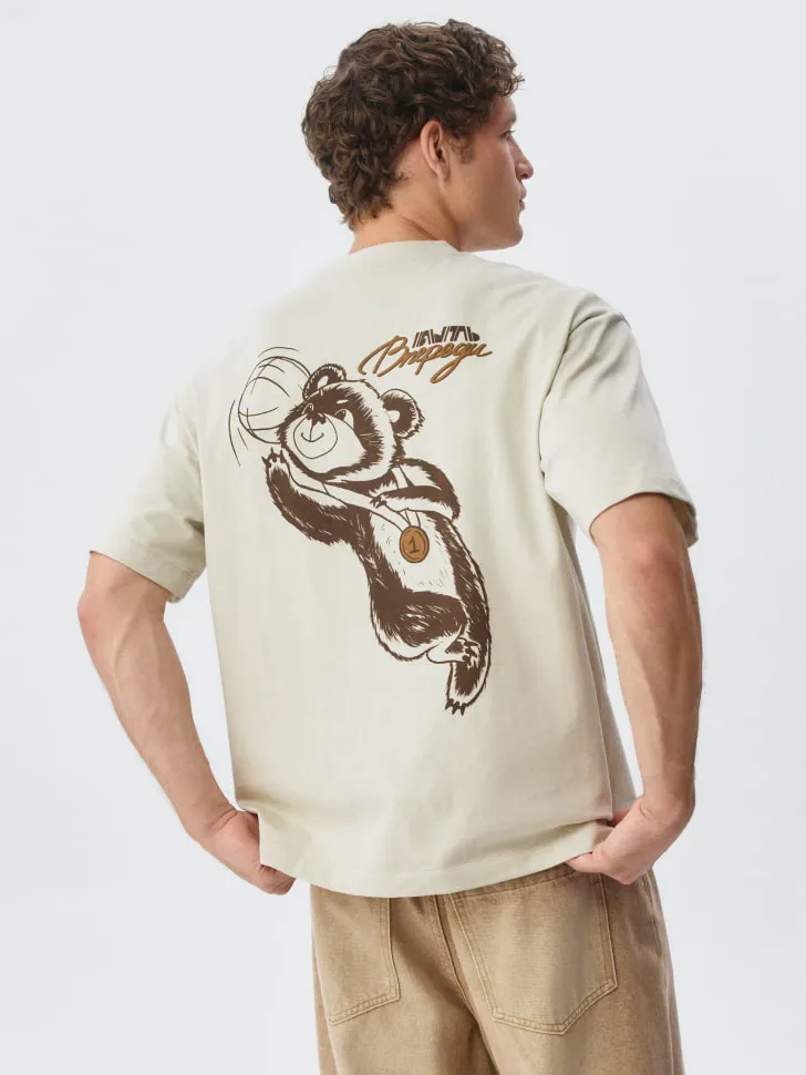 Футболка свободного кроя с принтом, бежевый, арт. 3077