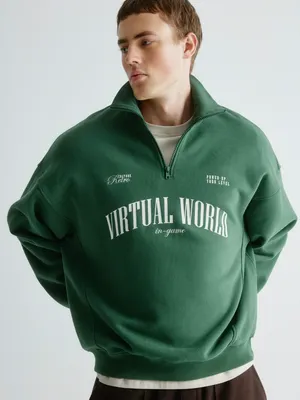 Свитшот оверсайз с воротником-стойкой, зеленый, арт. 30772