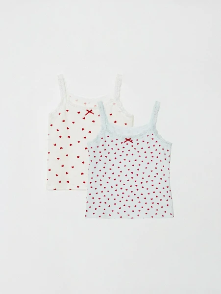 Набор из 2 маек для девочек с принтом, белый, красный, арт. 0000