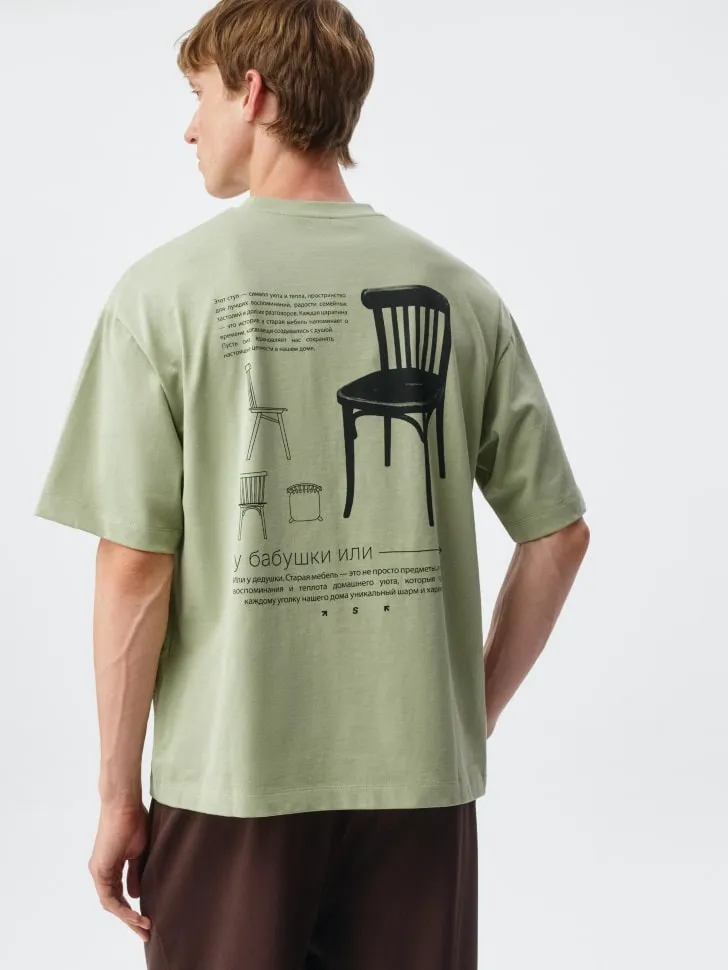 Футболка свободного кроя с принтом, зеленый, арт. 3078