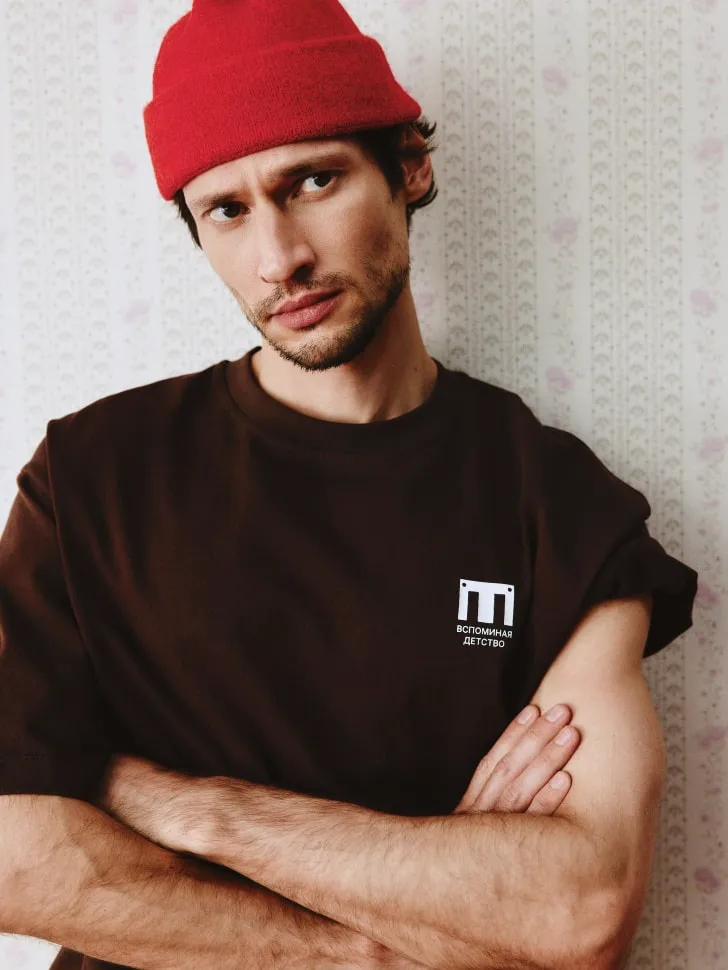 Футболка свободного кроя с принтом, коричневый, арт. 3083