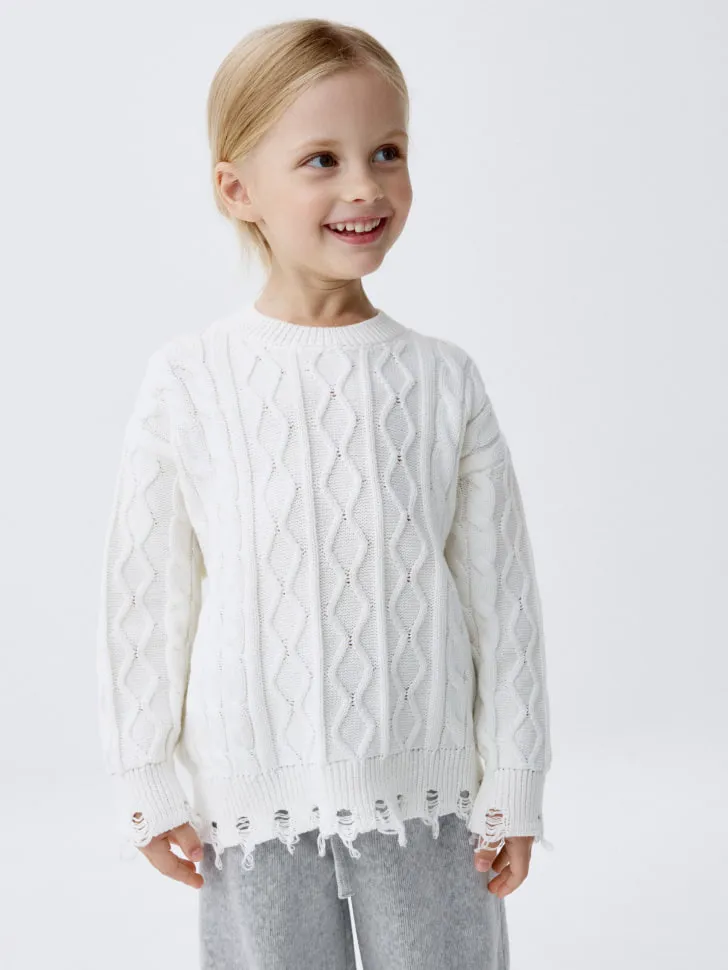 Джемпер в стиле гранж для девочек, белый, арт. 3093
