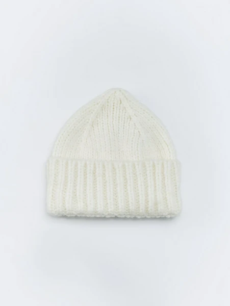 Шапка-бини с содержанием шерсти, белый, арт. art001